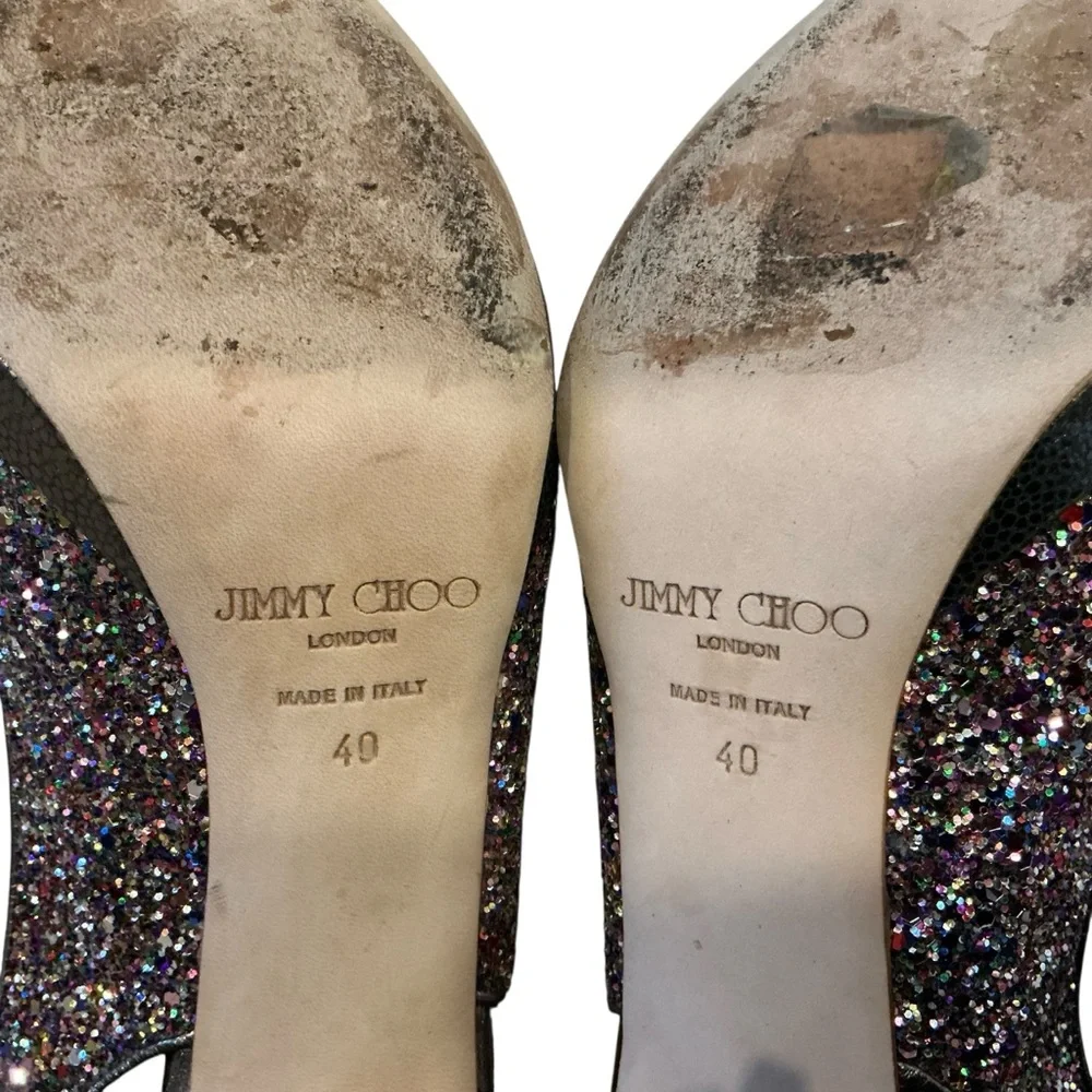 Jimmy Choo Clue platform peep toe multicolored bling slingback heel shoes Sz 40
